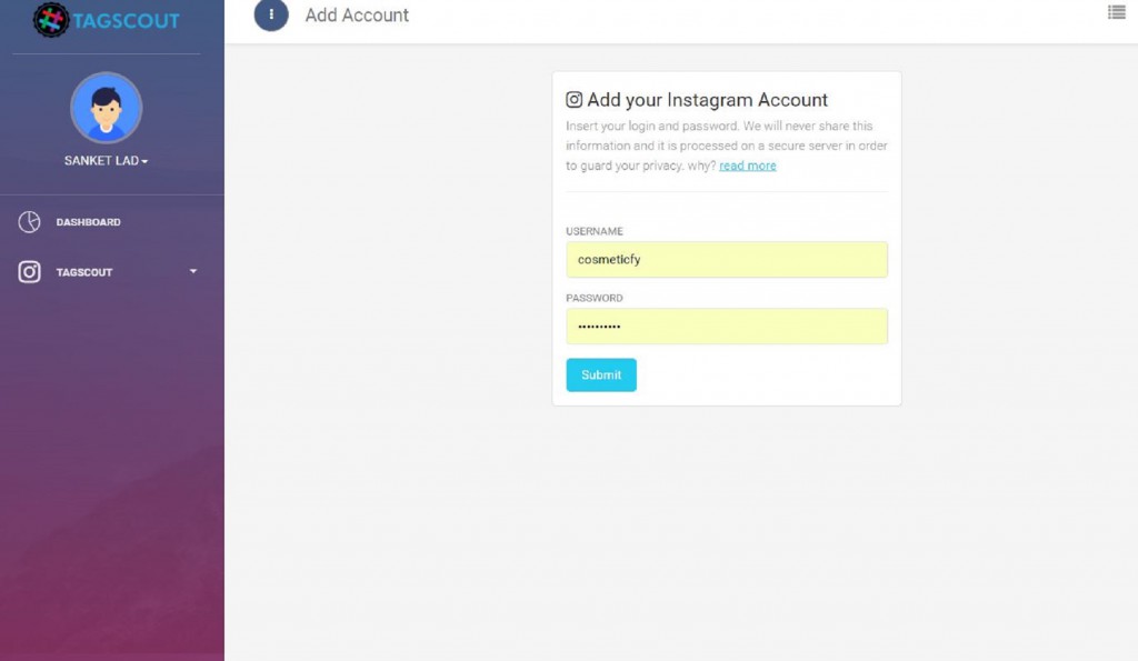 using Instagram DM on Tagscout